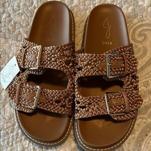 Joie Tan Woven Buckle Sandals